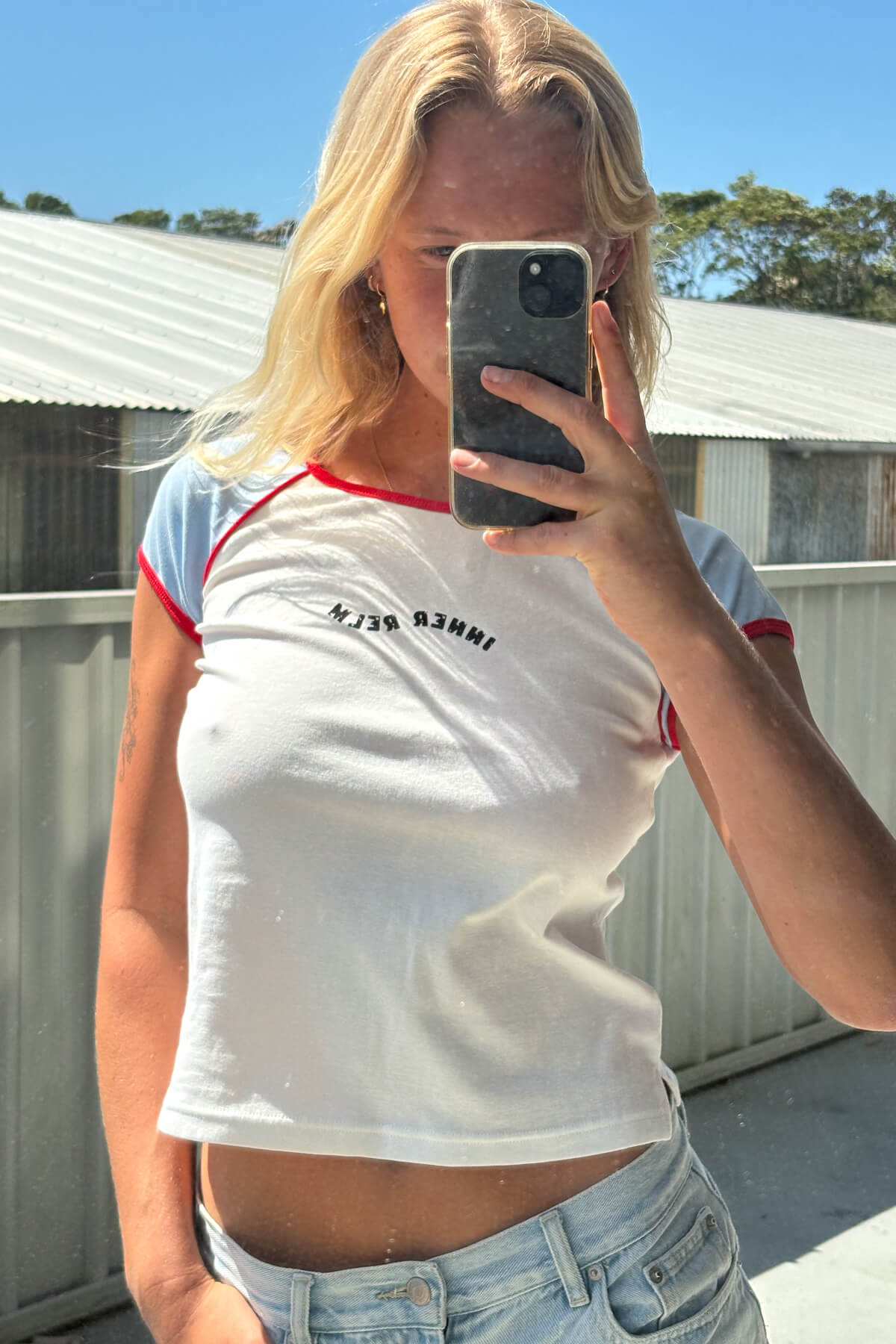 Inner Relm Wave Lover Baby Tee White in White – Apparel, view 6