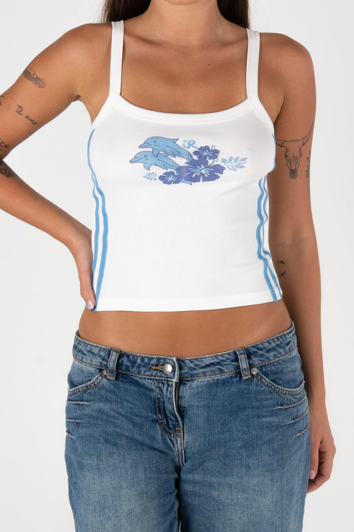Dolphin Splash Tank Singlet | White