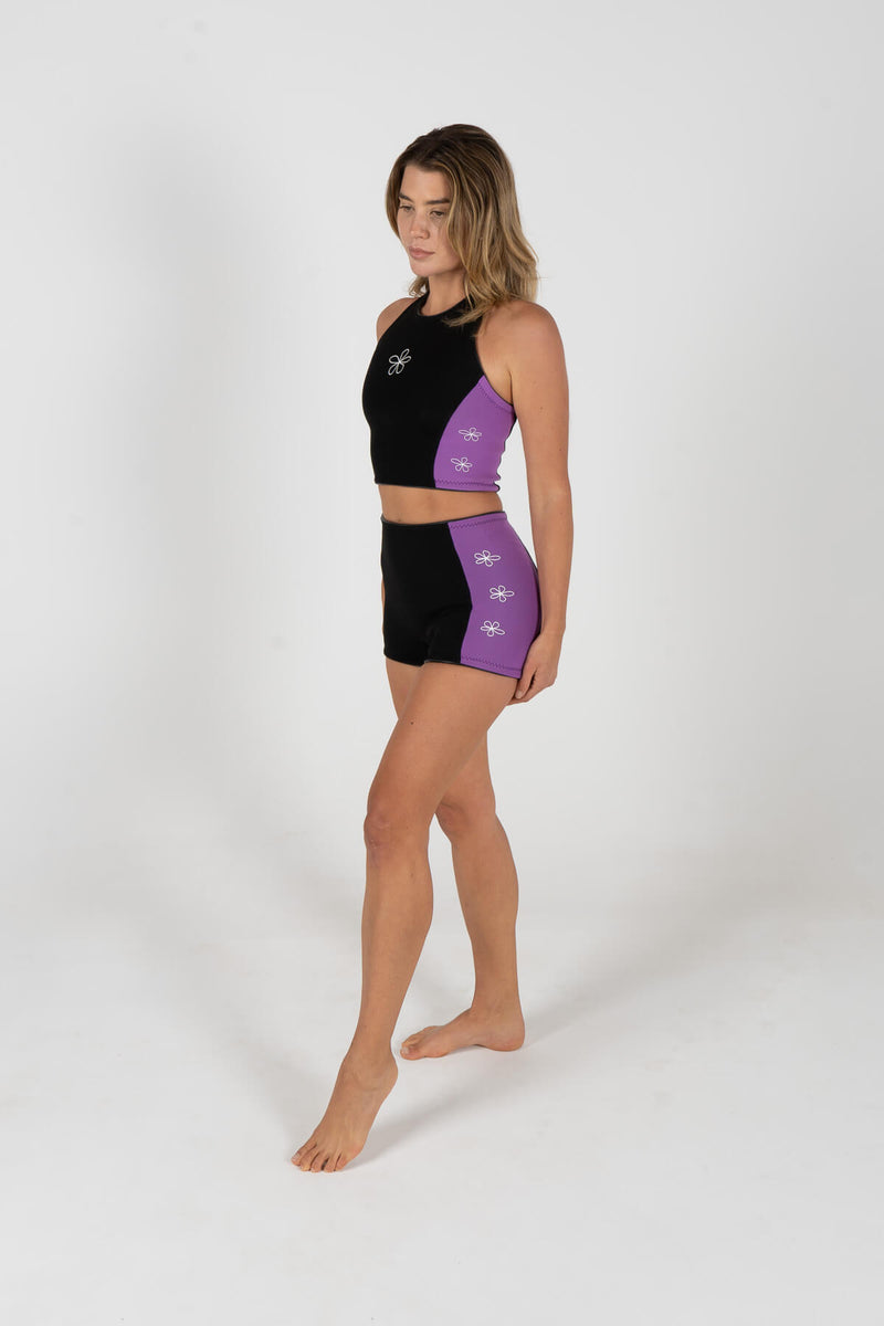 wetsuit, shorts, boy leg, shorties, two piece, inner relm, surfing, ladies, vintage