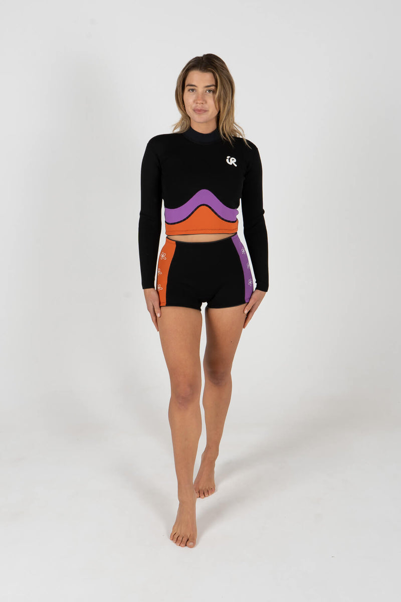 wetsuit, shorts, boy leg, shorties, two piece, inner relm, surfing, ladies, vintage