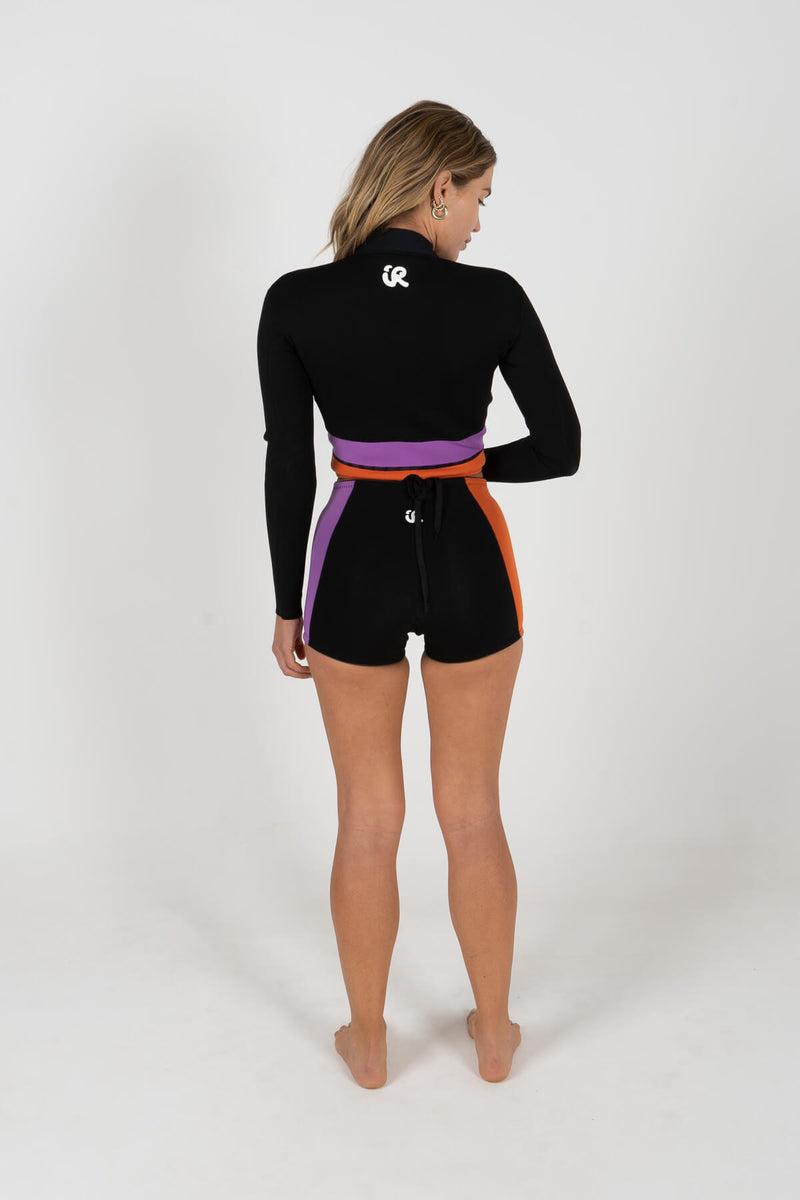wetsuit, shorts, boy leg, shorties, two piece, inner relm, surfing, ladies, vintage