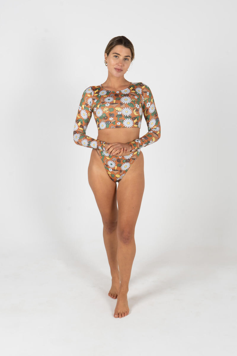 swimwear, ladies, surfing, vest, rash top, rash guard, crop, mushroom, swim, recycled, sustainable, inner relm