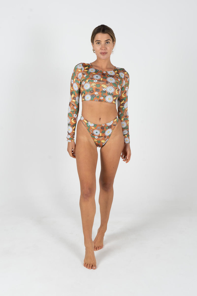 swimwear, ladies, surfing, vest, rash top, rash guard, crop, mushroom, swim, recycled, sustainable, inner relm