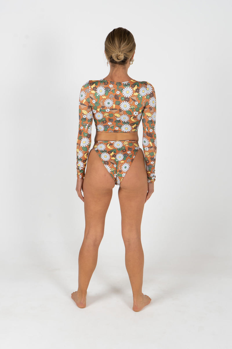 swimwear, ladies, surfing, vest, rash top, rash guard, crop, mushroom, swim, recycled, sustainable, inner relm